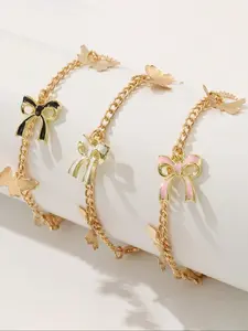 Cute Butterfly & Bowknot Design Bracelet With Pendant Set, Fashion Bracelets, Fashionable Jewelry for Women & Girls, Trendy All-match & Exquisite Jewelry for Birthday Gift