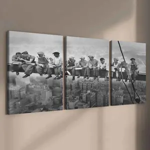 3 Counts Wooden Framed Canvas, Iconic Construction Workers Lunch Atop Skyscraper, Exquisite Poster, Canvas Prints, Perfect Living Room Decoration, Modern Art, Fashion Family Poster, Wall Art Decoration, Odorless, Artwork, Modern Home Decor