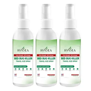 HYGEA NATURAL Extra Strength Bed Bug Travel Spray 3 Pack - 66% Stronger Formula for Active Infestations - Non-Toxic Fast Acting Family Safe Pest Control Solution - TSA Approved Size 3 FL OZ Plastic