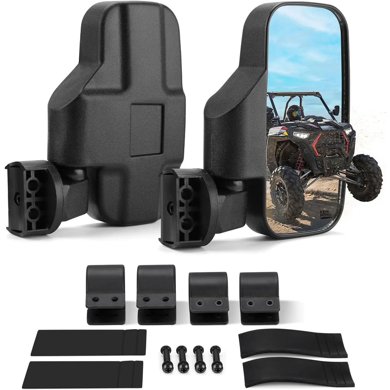 UTV Mirrors UTV Side Mirrors Fits 1.6 inch to 2 inch Roll Cage Compatible with Polaris RZR 900 1000 Can Am Kawasaki Teryx Mule Rhino YXZ Zforce Pioneer 1000/700, Shatter Proof Tempered Glass, Clamps For 1.6–2", Convex Shape