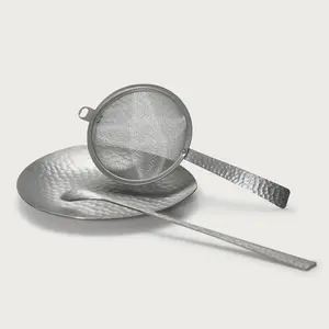 Silver Matcha Tool Set -Strainer, Stirrer & Plate