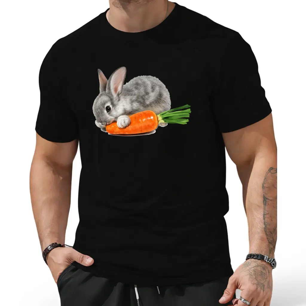 Rabbit Eats Carrots Men's Short Sleeve T-Shirts Summer Sports Casual Tops