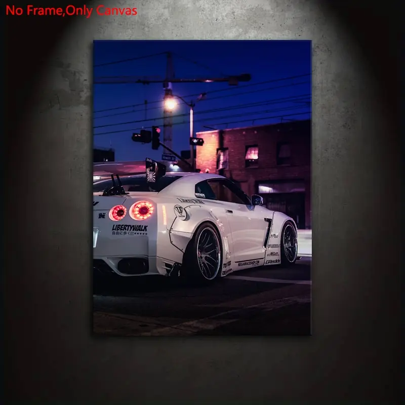 1 set frameless canvas painting print poster, Canvas Prints, Artwork, classic realistic vehicle art, Japanese Sport Car Liberty Walk GTR R35 Night, perfect gift for JDM Tuner enthusiasts, ideal gift for bedroom, living room, mural, wall decoration