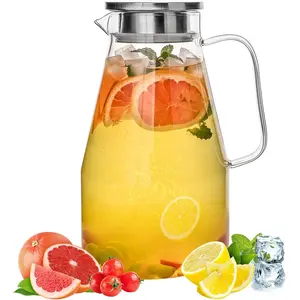 Glass Pitcher with Lid,1 Gallon Glass Water Pitcher Hot/Cold Water Jug, Juice and Iced  Beverage Carafe with Lid (Extra-Wide Mouth)