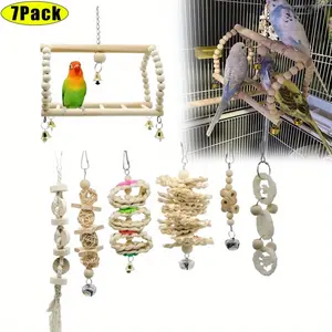 7Pcs Bird Parrot Swing Chewing Toys-Hanging Bell Bird Cage Toys Suitable for Small Parakeets, Cockatiels, Conures, Finches,Budgie,Macaws, Parrots, Love Birds