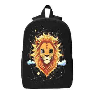 Cute Cartoon Leo Zodiac Constellation Backpack, Kawaii Lion Star Print School Backpack, Lightweight Breathable Laptop Book Bag for Kids Teen Boys Girls, Celestial Astrology Horoscope Travel Daypack