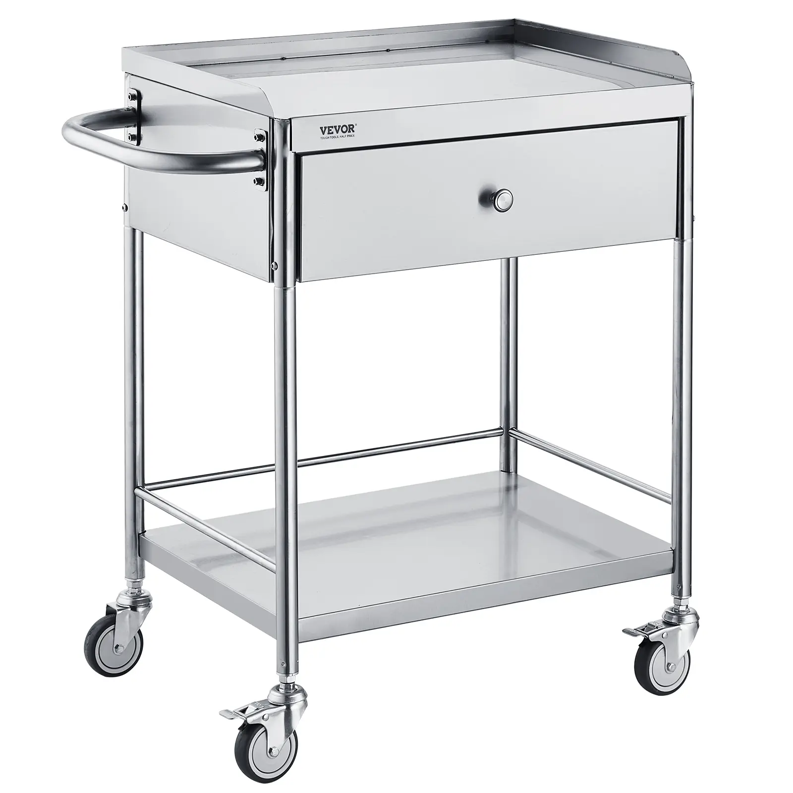 【summerfinds】VEVOR Medical Cart, 2-Layer Stainless Steel Cart 220 lbs Weight Capacity, Lab Utility Cart with 360° Silent Wheels and a Drawer for Lab, Clinic, Kitchen, Salon