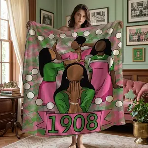 Alpha Kappa Alpha Sorority 1908 Tribute Blanket - Viral Luxury Soft Fluffly Throw, Pink and Green Aesthetic Room Decor, Perfect Graduation Gift for Sorors, Mother's Day & Travel Essential, All-Season Multi-Purpose Use