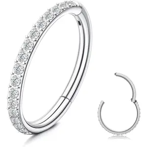 FINREZIO G23 Titanium CZ Nose Rings Hoop for Women 18G 16G Clicker Hinged Segment Septum Lip Rings Tragus Conch Helix Cartilage Rook Daith Earrings Hoop Piercing Jewelry Diameter 6mm 8mm 10mm Silver Gold Daily Cubic Zirconia vintage jewelry