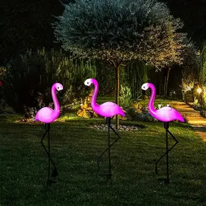 3 In 1 Set Solar Garden Outdoor Flamingo LED Lights, Solar Flamingo Statue Lights Waterproof, Suitable For Garden, Lawn, Patio, Pond, Backyard Decoration