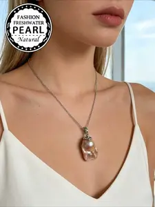 Natural Freshwater Irregular Baroque Pearl Pendant Necklace, High-End Gift for Best Friend Girlfriend, Casual Daily Wear Jewelry