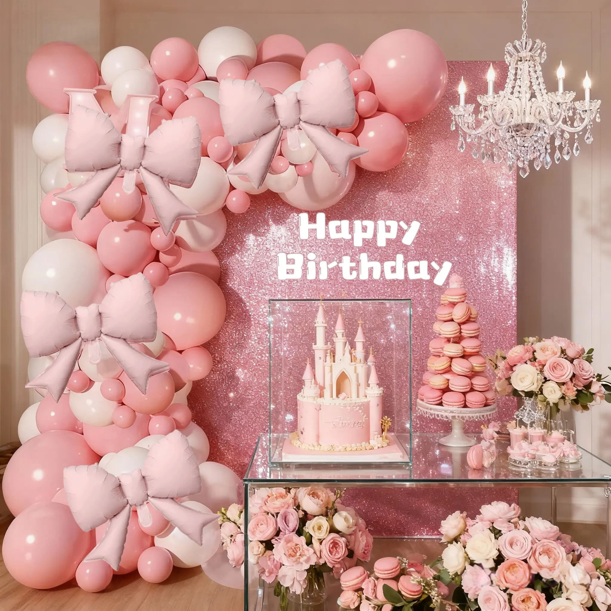 108pcs pink bow balloon arch kit, Balloon Arch Set, Balloon Party Supplies, 21 inch pink bow aluminum foil balloons paired with pink and white balloons suitable for Valentine's Day parties, girls' birthday parties, Party Balloons Decorations