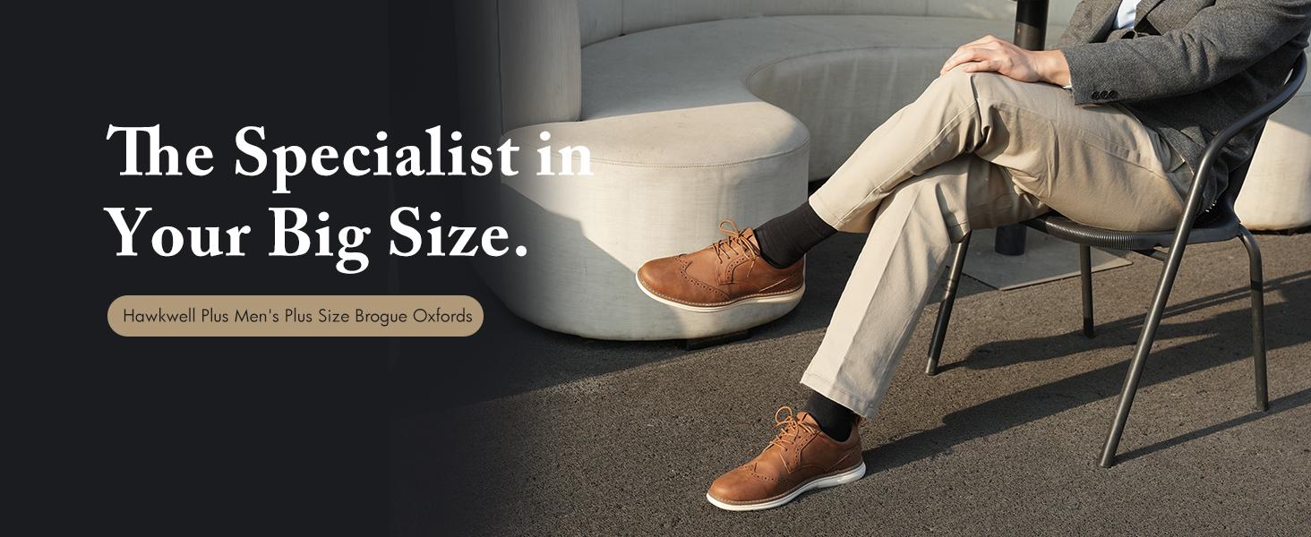 Hawkwell Plus Men's Plus Size Wingtip Oxford Shoes Classic Brogue Dress Shoes Business Office Shoes