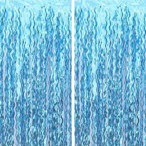 1pc/2pcs/4pcs wavy metal wire foil tassel photography booth props, mermaid birthday underwater party decoration, curtain decoration, party atmosphere decoration