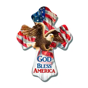 212 MAIN 6x8 in. Religious Eagle & God Bless America Wall Cross with Keyhole Slot, Home Decor for Room