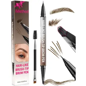 iMethod 4D Brow Pen, 2-in-1 Eyebrow Pencil with Waterproof Microblading and Dual-Ended Eyeliner Brush for Natural Brow Makeup and Eyelash Line