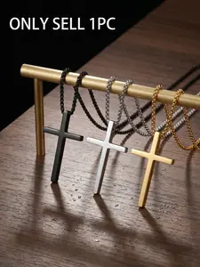 Unisex Stainless Steel Cross Necklace, Non-Tarnish Waterproof Hypoallergenic Pendant, Religious Faith Jewelry for Daily Wear, Elegant Gift for Him/Her, Black/Silver/Gold Available