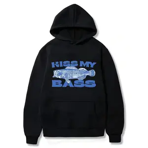 Kiss My Bass Vintage Style Fishing Hoodie, Fisher Graphic Shirt Pink Design Limited Edition Menswear Birthday Christmas Day Menswear Birthday