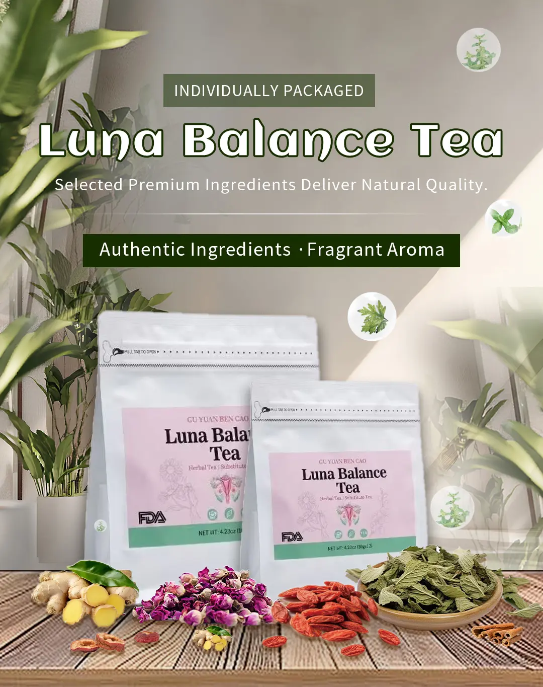 Luna Balance Flat Tummy Cleanse Organic Tea Bags - Herbal Botanical Mix Beverage for Bloating Reduction, Dietary Supplement