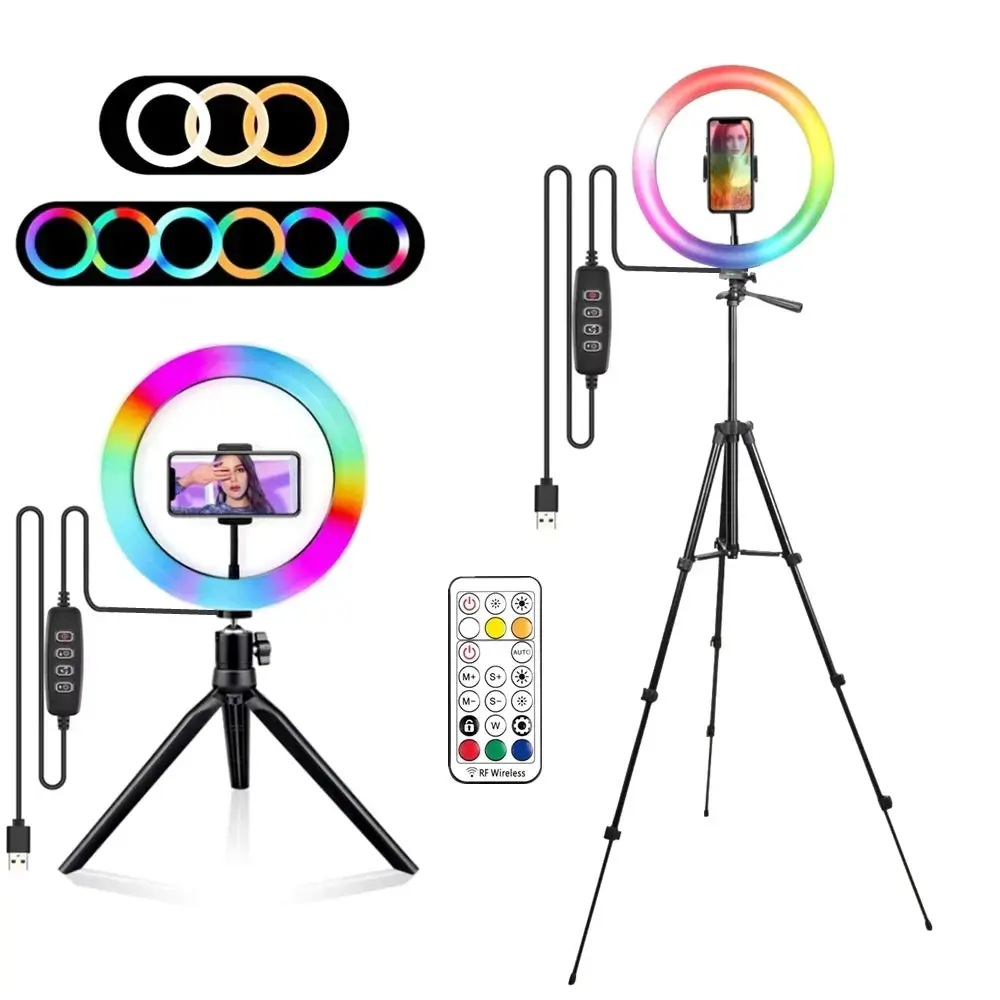 RGB Ring Light Lamp Ring round with Remote Control for Smartphone Mobile Led Video Light Ring Make Youtube Photographic Lighting Adjustable Clip