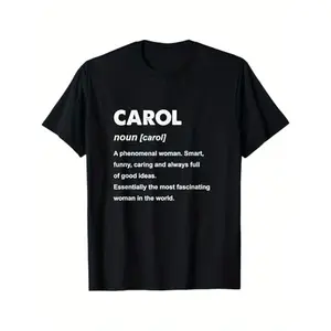 Carol Definition Pattern T-Shirt - 100% Cotton Unisex Casual Short Sleeves, Christmas Thanksgiving Halloween Gifts, Size S-XXXL, Black, Seasonal Clothing, Classic Crew Neck, Impervious Fabric, Durable Print Shirt, Holiday Design, Man Menswear