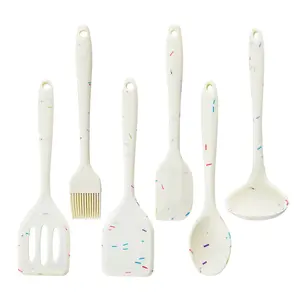 Premium Silicone Kitchen Utensil Set, Colorful Polka Dot Cream Scrapers 6-Piece, Durable Baking Tools, High Heat Resistant, BPA-Free & Dishwasher Safe