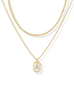 PAVOI 14K Gold Plated Letter Pendant Layered Necklace for Women - Framed Initial Letter with Cubic Zirconia Cable Singapore Chain Layering Necklaces - Initial Jewelry Gifts