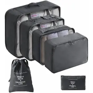 6 Set Packing Cubes for Suitcases Travel Luggage Packing Organizers,Travel Essentials Luggage Organizer for Travel Accessories Shoe Bag Tioletry Bag Laundry Bag (Black)
