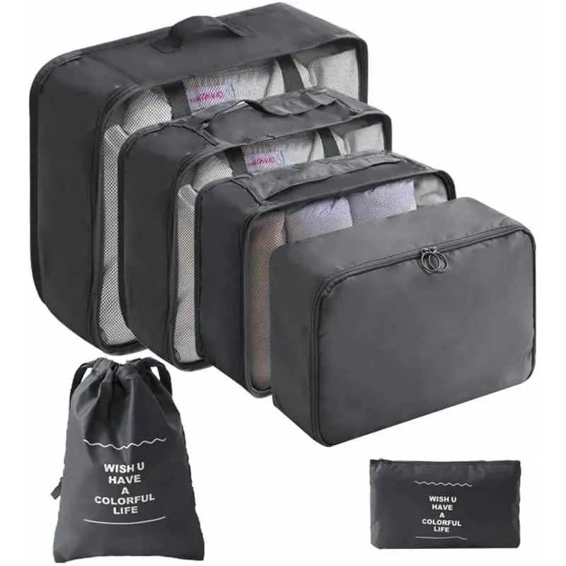 6 Set Packing Cubes for Suitcases Travel Luggage Packing Organizers,Travel Essentials Luggage Organizer for Travel Accessories Shoe Bag Tioletry Bag Laundry Bag (Black)