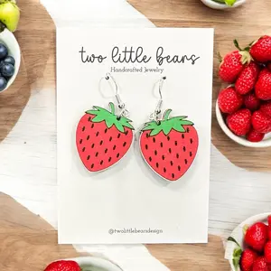 Sweet Strawberry Earrings - Handpainted Wooden Fruit Earrings for Women