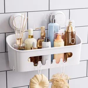 TAILI Shower Caddy Suction Cup, Heavy Duty Bathroom Shower Organizer, Removable Shelf for Inside Shower, Shampoo, Wall Mounted Plastic Shower Storage for Bathroom Accessories, White organizer rack inside shower