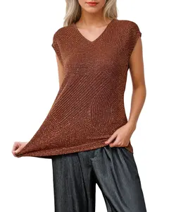 V-neck vest, women's inner layer, bottom knit top, casual outerwear, flesh blocking, slim and small shirt LE-SY095