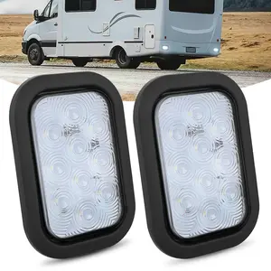 Nilight 5"x3" Rectangular Trailer Tail Light (2 PCS), 10 LED Brightness White Back Up Reverse Light with Flush Mount Grommets & Plugs, IP67 Waterproof, 12V Compatible for Truck, Trailer, RV