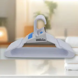 18pk Plastic Hangers White - Heavy-Duty Plastic Hangers, 18-Pack, White, for Clothes Pants, Space-Saving, Durable, Home Essentials