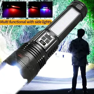 This super-bright, high-power aluminum alloy LED adjustable tactical flashlight, beam distance of 800 meters, 6000mAh, USB charge, for emergency light, outdoor adventure, camping, hiking. great home emergency light, a New Year's gift, essential outdoor.