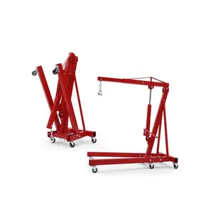 2 Ton Engine Hoist, 4400Lbs Heavy Duty Folding Cherry Picker Engine Lift With 6 Casters, Hydraulic Shop Crane Lifter Cherry Picker For Garage, Workshop, Factory, Red