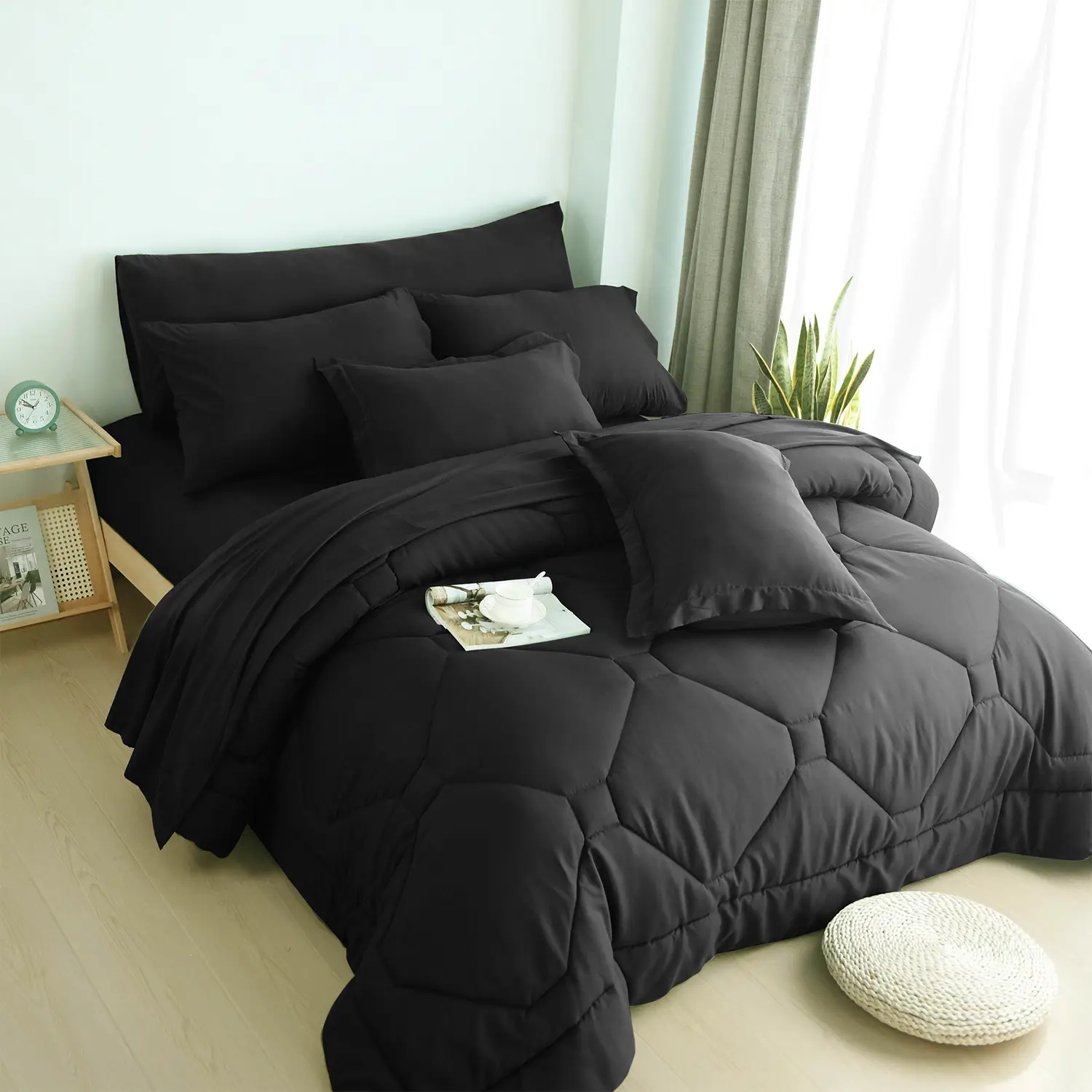 HIG 8 PCS Modern Comforter Set with Sheets All Season Bed in a Bag