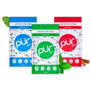 PUR Gum | Aspartame Free Chewing Gum | 100% Xylitol | Natural Flavored Gum, Variety Pack, 55 Pieces (Pack of 3) Snack Sugar Peanut Nut