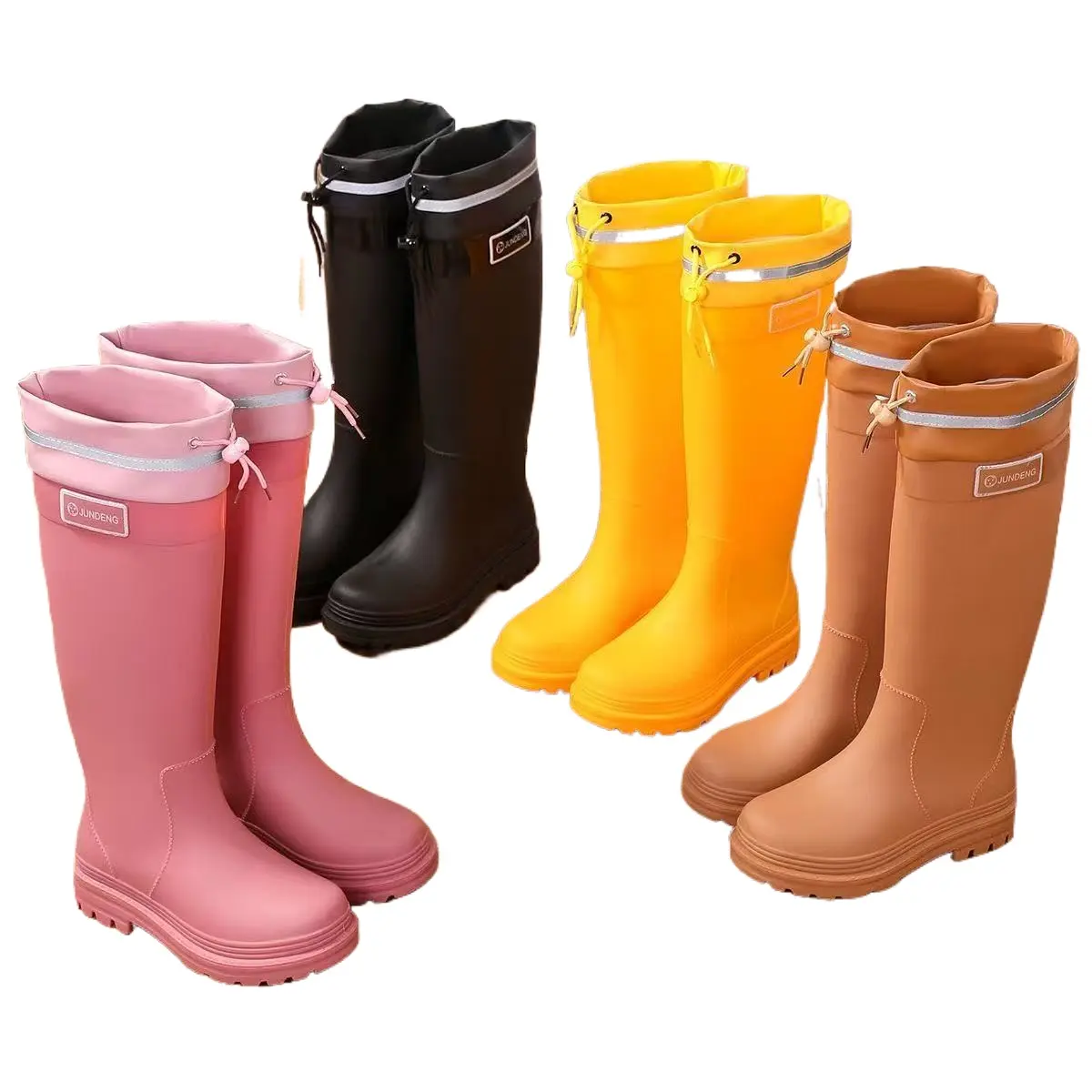 Women's Fashion Waterproof Tall Rain Boots - Functional Rain Shoes for Rainy Day Use, Rainproof, Leather Upper