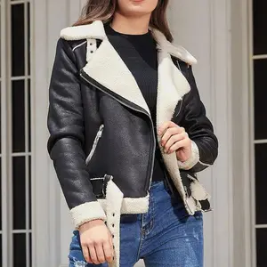 Lena Shearling Moto Coat - Casual Faux Leather Moto Jacket with Plush Lining & Zip-Up Design for Winter Wear