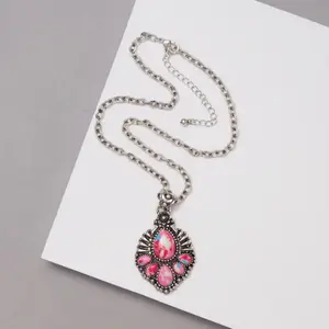 Cotton Candy Western Hand Stone Tear Drop Concho Necklace-Fashion Jewelry