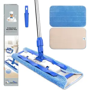 Professional Microfiber Mop for Hardwood, Laminate, Tile Floor Cleaning, Stainless Steel Telescopic Handle - 3  Flat Mop Refills and 1 Dirt Removal  Included