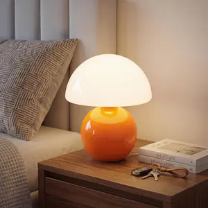 Mushroom Table Lamp for Bedroom, Desk Bedside Small Lamps for Living Room Night Stands, Cute Mini Mushroom Decor Modern Mid Century Lamps, Unique Aesthetic Home Living Room Decor(Orange)