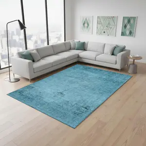 HomeRoots 654874 10 x 14 ft. Blue & Gray Oriental Washable Machine Made Rectangle Area Rug with UV Protection