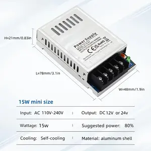 Low Voltage Transformer Ac110-240v to 12V/24v, 15w Low Voltage Power Supply Transformer, Ideal for LED Lights, Security Cameras, Lighting, Installation