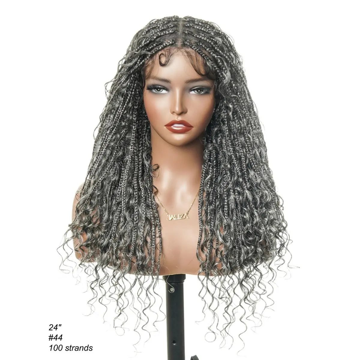 JALIZA Coco - 24" Small Cap (21"-22") Glueless Full Lace Boho Box Braids Wig with 100% Human Hair Curls | Scalable Lace for Perfect Fit | 114 High-Density Strands | No Glue, No Tangle, Easy Maintenance braid wig