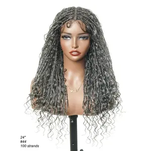 JALIZA Coco - 24" Small Cap (21"-22") Glueless Full Lace Boho Box Braids Wig with 100% Human Hair Curls | Scalable Lace for Perfect Fit | 114 High-Density Strands | No Glue, No Tangle, Easy Maintenance braid wig
