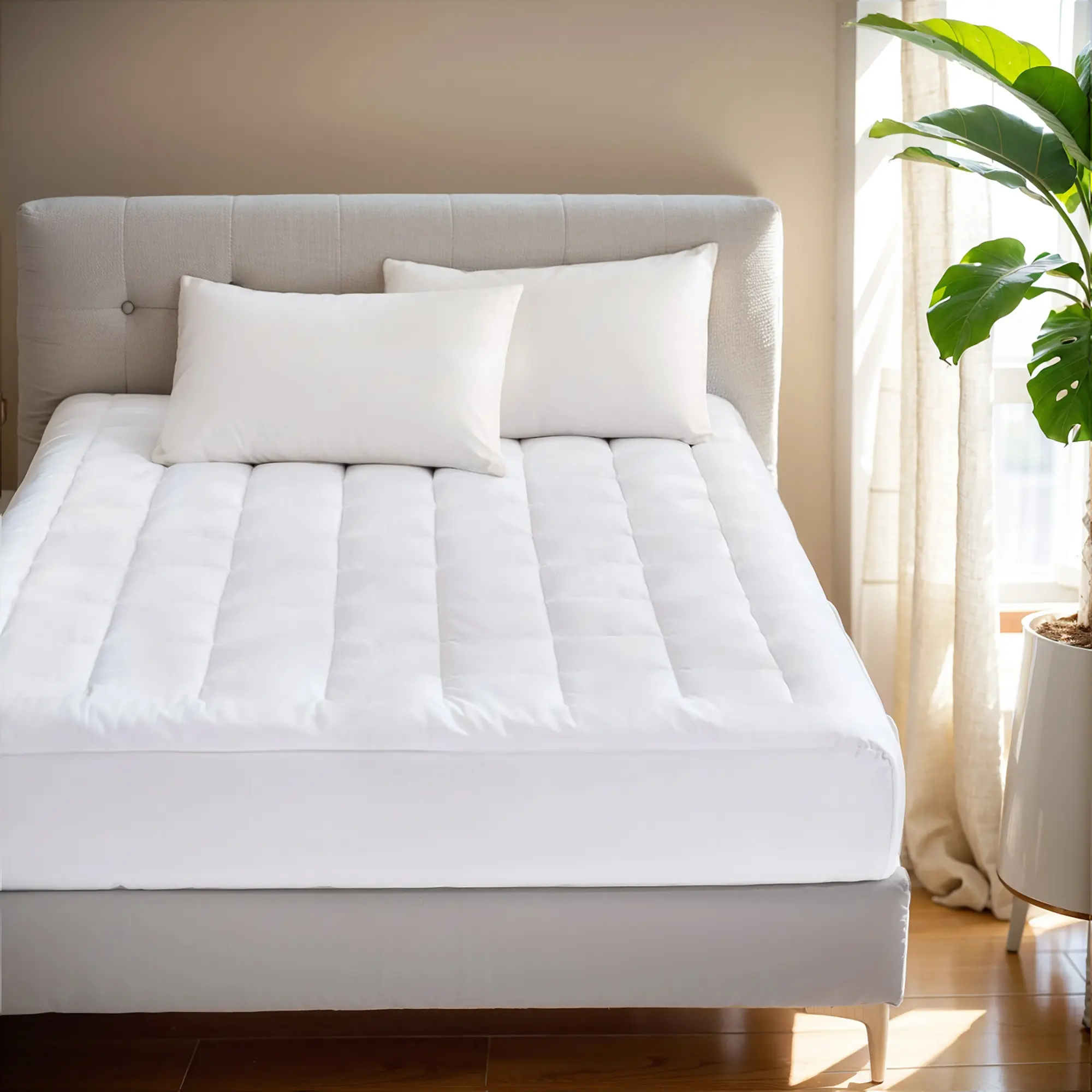 Overfilled Plush Hypoallergenic Down Alternative Waterproof Mattress Pad, Cooling Mattress Topper - Soft & Comfy Pillow Top Mattress Pad Cover  & Deep Pocket