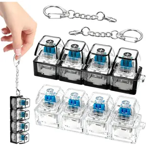 2 Pcs 4 in 1 Keyboard Fidget Toy Keychain, Clicky Button Toy Stress Relief Keychain with Swappable Keycaps, Mini Mechanical Key Fidget for Office Desk Focus Gifts (Clear Black)