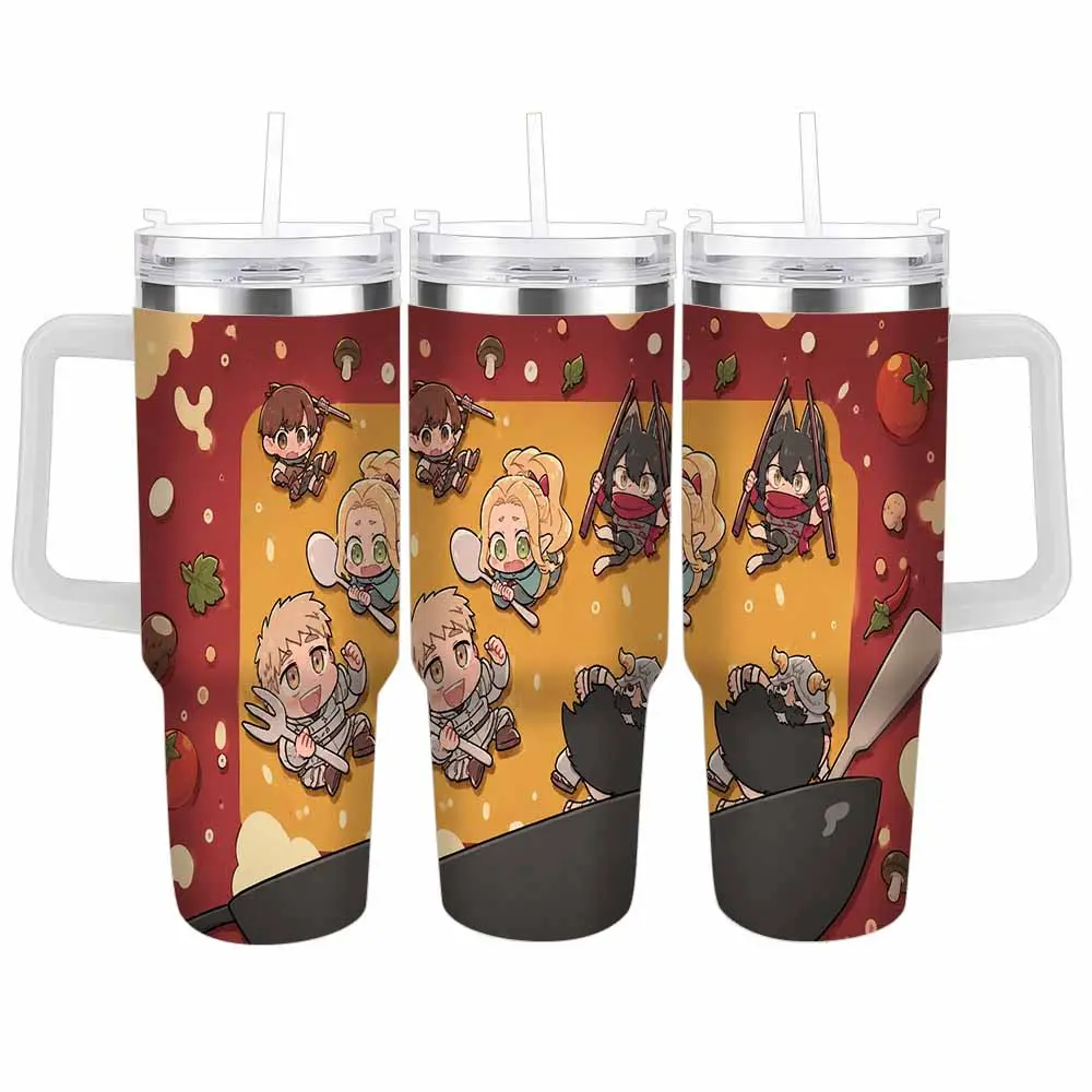 Fantasy Adventure Cooking Party Tumbler 40oz/30oz Chibi Anime Character Printed Design Vacuum Insulated Stainless Steel Leakproof Travel Mug For Hiking Camping Office Road Trips Birthday Gifts